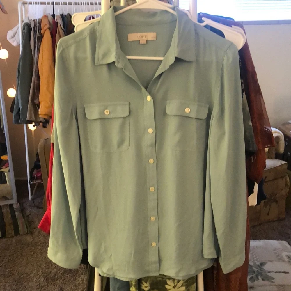 Turquoise Flowy Button Down - Picture 3 of 5